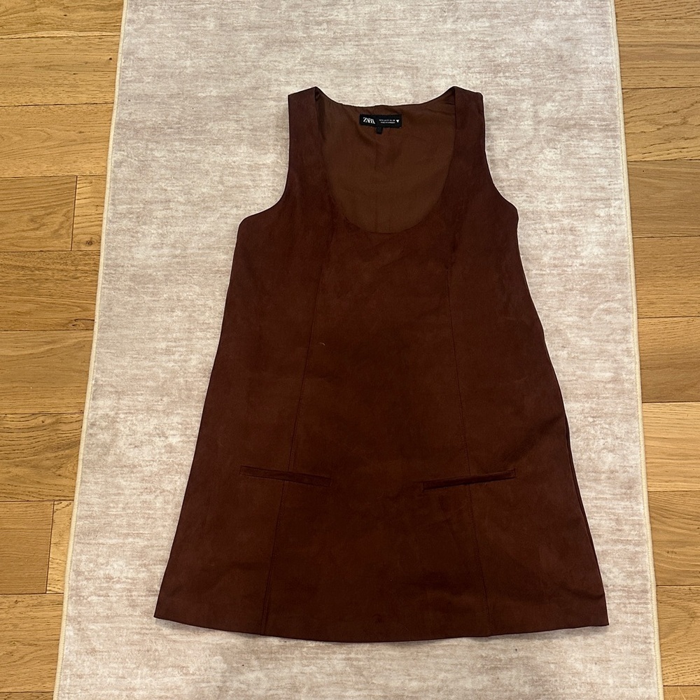 Zara Dark Brown Faux Suede Sleeveless Dress